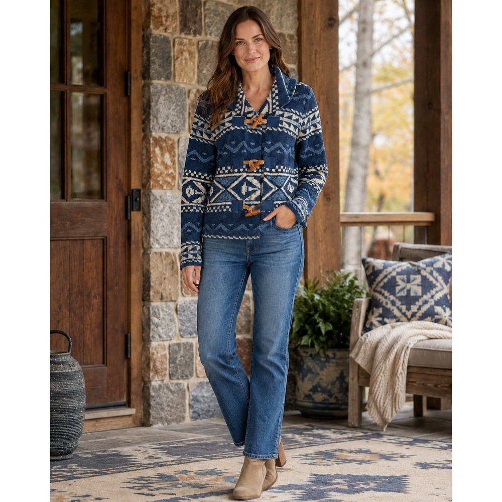 Lauren Ralph Lauren Toggle Cardigan M Aztec Southwest Blue Cotton Lightweight